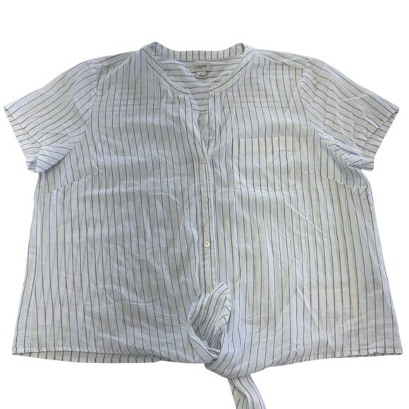 J.Crew‎ Top Womens Large White River Stripe Seacoast Tie Front Button Up Shirt - Picture 1 of 8